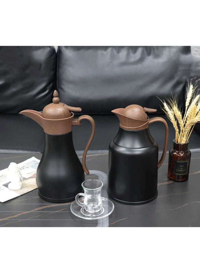 REEM 2-Piece Tea/Coffee Flask Set Black/DarkWood Grain 0.7 Liter & 1.0 Liter - Image 2